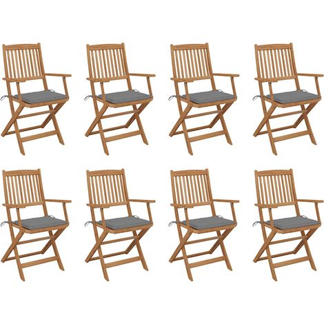 Lot de 8 Chaises de jardin pliables Chaises d'extérieur avec coussins Fauteuil de Jardin Bois d'acacia 17883 (1/5)