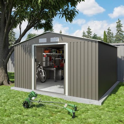 Trigano – Abri de jardin métal 12,78 m² – Double porte coulissante – Charpente renforcée – Résistant aux intempéries – Garantie 5 ans contre corrosion