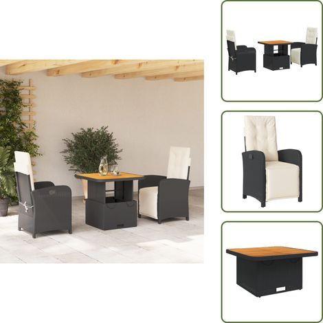 Cojines para sillas - vidaXL Set comedor de jardín 3 pzas con cojines ratán sintético negro - Muebles de exterior