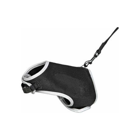 Harness for black cat with 1.50 m elastic leash – adjustable waist circumference from 28 to 32 cm – breathable fabric with reflective elements. (1/4)