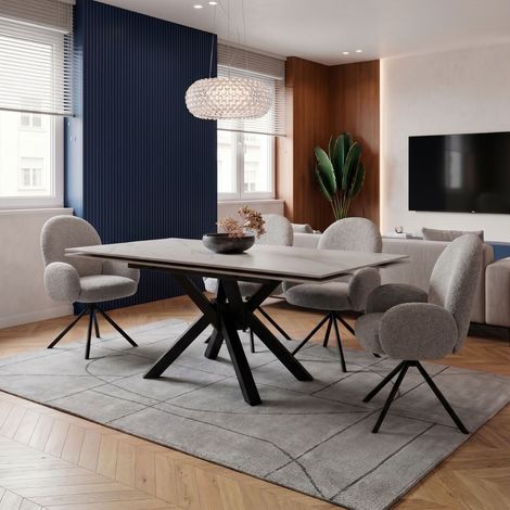Table ext. en pierre blanche + 4 chaises pivotantes grises - ARIETTE (1/5)