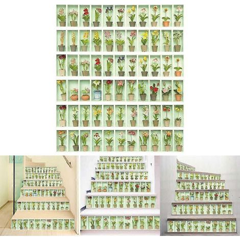 Lot de 6 stickers muraux imperméables pour sols carrelés, escaliers et pots de fleurs - Décoration murale artistique - Papier peint (1/4)