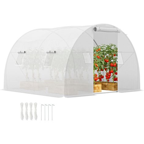 Serre de jardin tunnel 9 m² 4 fenêtres, porte zippée enroulable châssis acier galvanisé, bâche PE 3 x 3 x 2 m blanc (1/5)