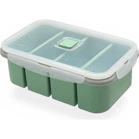 Boîte de conservation en silicone avec couvercle, contenant alimentaire pour surgeler soupe/bouillon/sauce, récipient sous vide pour meal prep, cuisine et stockage (Vert, 4 cases) (1/5)