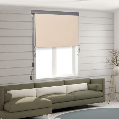 Senkrechtmarkise Balkonmarkise Vertikalmarkise Windschutz Seitenrollo Sichtschutz mit Handkurbel Polyesterstoff+Aluminium Cremeweiß 200 x 120 cm