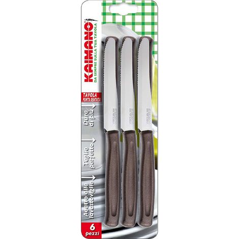 COLTELLO DA TAVOLA SEGHETTATO manico marrone  - KAIMANO