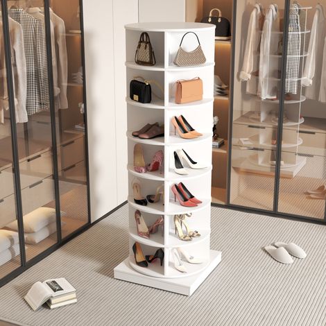 Meuble à chaussures pivotant blanc 360° 7 étagères 28 chaussures