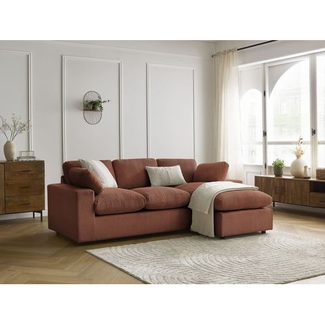 BOBOCHIC - Canapé d'angle fixe compact réversible BELAIR velours côtelé Orange (1/5)