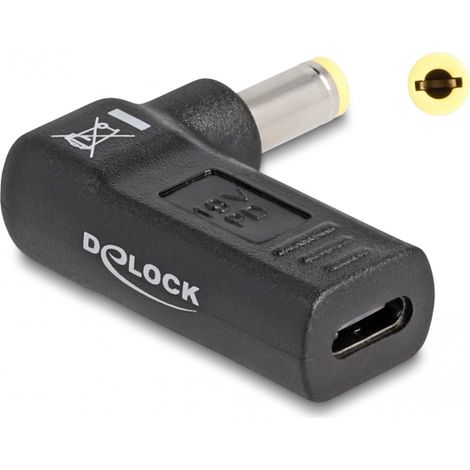 Delock Adaptador para cable de carga de ordenador portÃ¡til USB Type-Câ¢ hembra a 5,5 x 2,5 mm macho en Ã¡ngulo de 90Â°