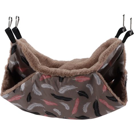 Hamac double couche pour petits animaux de compagnie, doux et confortable, pour hamster, lit suspendu chaud avec crochet métallique fixe, 20 x 20 cm / 7,9 x 7,9 pouces, plumes (1/5)