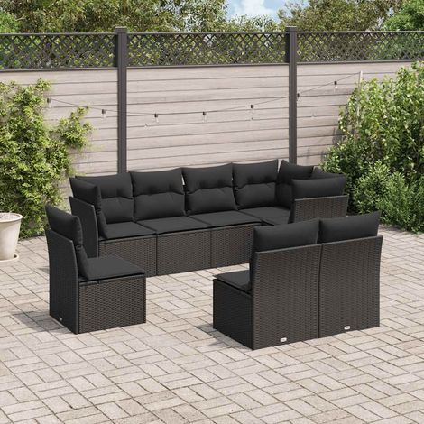 vidaXL Salon de jardin 8 pcs avec coussins noir résine tressée (1/3)
