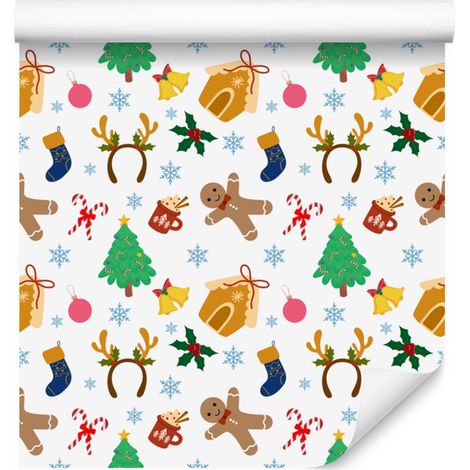 Papier peint de Noël blanc, crème et vert pour salon et chambre 50x1000 (1/5)