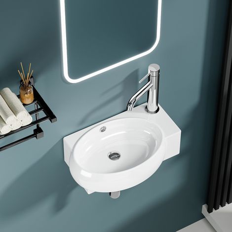 DILECI - Vasque lave-mains blanc sortie droite avec cuve murale (432915) - LUNA (1/5)