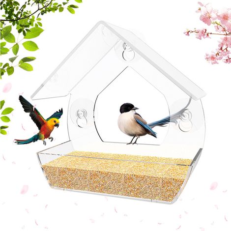 Mangeoire Transparente à Ventouse pour Fenêtre - Maison pour Oiseaux avec 3 Ventouses (1/5)
