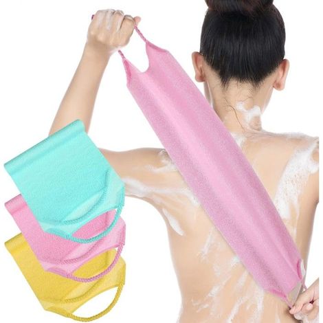 Lot de 3 gants exfoliants pour le dos avec poignées, en nylon, pour un gommage corporel allongé et extensible, avec sangle (1/3)
