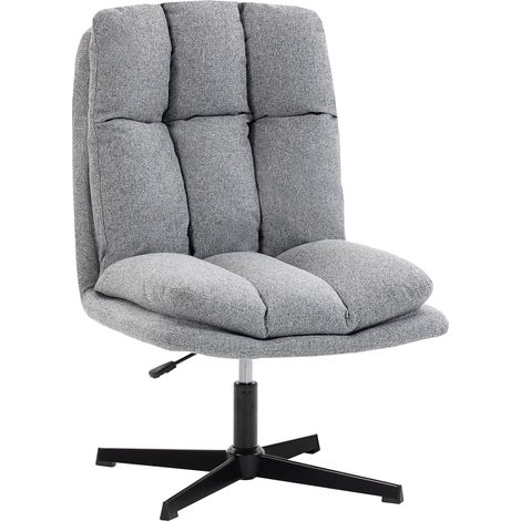 Fauteuil pivotant de salon en tissu effet lin et métal, 63 x 75 x 92-102 cm, gris clair (1/5)
