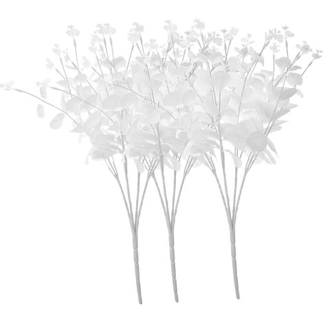 Fausse Plante Feuillage Artificiel Blanc, Lot de 3 Tiges en Plastique (1/5)