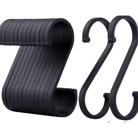 Set mit 17 Haken – 12 aus Metall und 5 aus schwarzem Kunststoff – zum Aufhängen von Kleidung und Tassen – für Zuhause/Büro