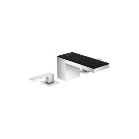 Mélongeur lavabo 70 3 trou s, bonde push-open chromée/verre noir