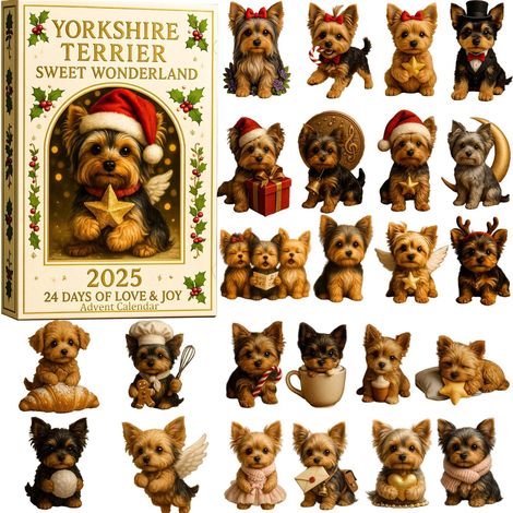 Calendrier De Lavent - Figurines Yorkshire Terrier - 24 Jours - Décor Festif Pour Arbre De Noël Et Cheminée - Lot De 24 Pièces (1/2)