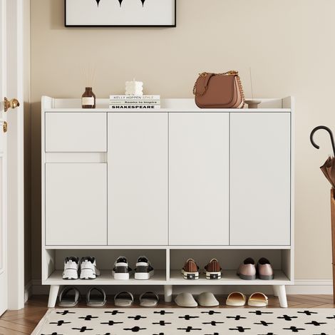 Meuble à chaussures à tiroirs, 4 portes et 1 tiroir avec étagères réglables, adapté à la salle à manger, au salon, blanc, 1209935 cm (1/5)