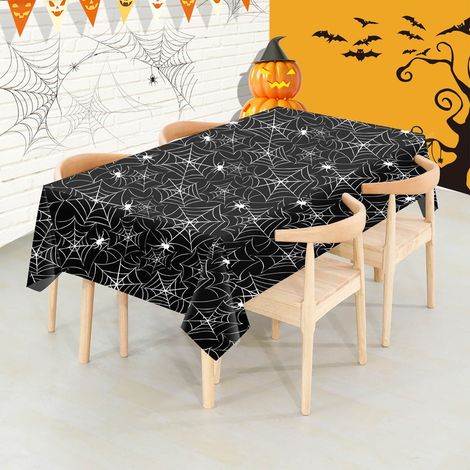 Nappe Jetable Halloween - Motif Araignée - En Plastique - Noir Blanc Orange Violet - Pour Décoration de Fête - 1 Pièce (1/5)