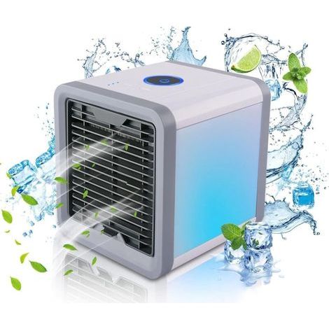 Mini Climatisateur Portable Rechargeable USB - Ventilateur USB avec Réservoir d’Eau - LED 7 couleurs, Rafraichisseur d’Air - Climatiseur Mobile - Déshumidificateur d’Air - Sans Évacuation (1/3)