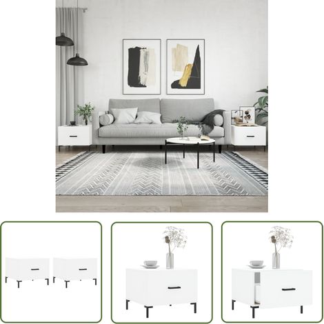 The Living Store Couchtische 2 Stk. Weiß 50x50x40 cm Holzwerkstoff - Elegante Couchtische - Wohnzimmerstil - Holzwerkstoff Möbel - Couchtisch Set - Beistelltisch Mit Schublade (1/5)