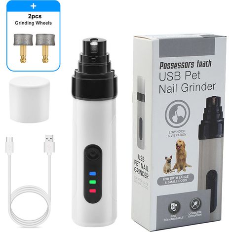 (2 têtes de meulage) Lime à ongles pour animaux de compagnie, coupe-ongles électrique à 2 vitesses pour chats et chiens. (1/5)