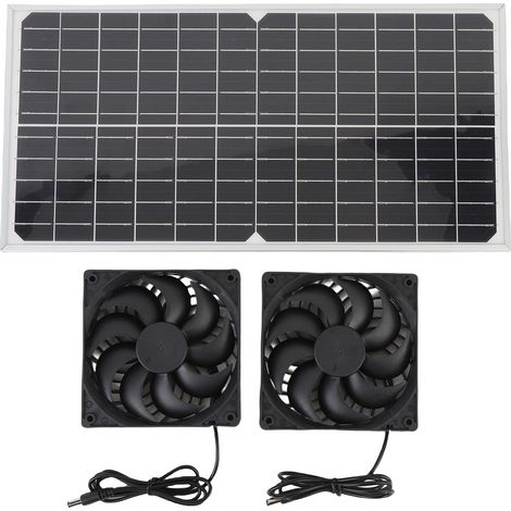 Ventilateur d'extraction solaire double 80 W avec panneau en silicium monocristallin, étanche IPX7, haute vitesse et faible bruit, 17 cm (6,7 pouces), pour niche pour animaux. (1/5)