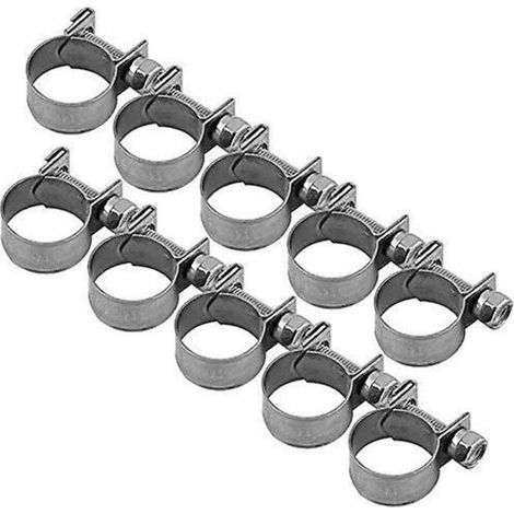 Packung mit 10 robusten Edelstahl-Schlauchschellen für Kraftstoffleitungen 6–20 mm. Optionale Größe für Rohrleitungen (13–15 mm).