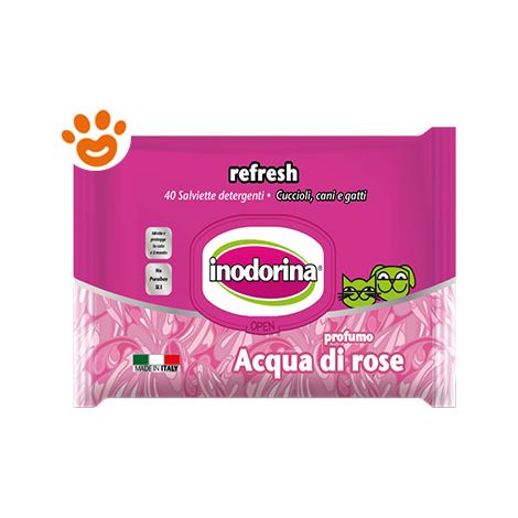 Inodorina Dog/Cat Refresh Acqua di Rose - Inodorina Dog/Cat Refresh Acqua di Rose - 40 Salviette