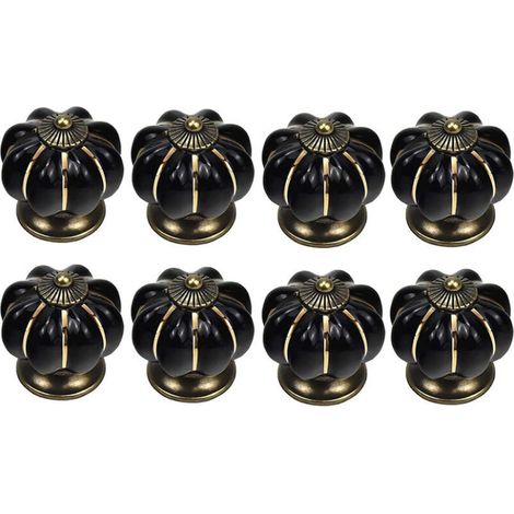 Promotion Lot de 8 boutons de tiroir en céramique en forme de citrouille pour tiroirs et placards de cuisine (noir)