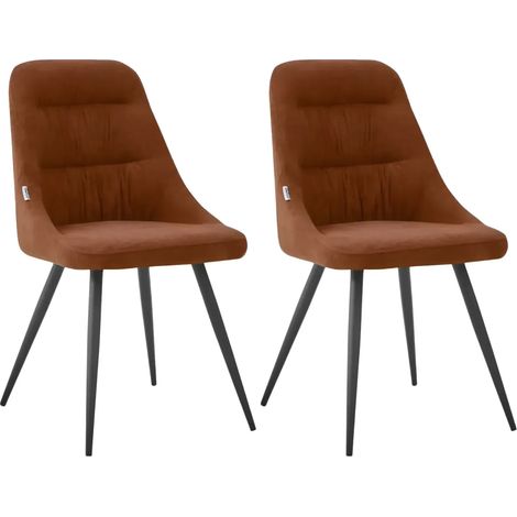 Set 2 Sedie Imbottite in Tessuto Ruggine Gambe in Metallo Nero