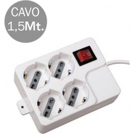 Regleta V-TAC con cable de 1,5 m, 4 tomas 10/16 A, dos pasos + Schuko con interruptor iluminado, enchufe de 16 A, color blanco