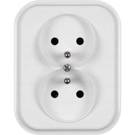 Enchufe doble blanco con toma de tierra, de pared, empotrado, 16A, 1 unidad. (1/2)