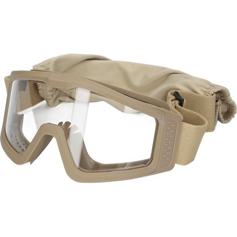 Lunettes de protection renforcées, résistantes aux chocs et offrant une protection UV, avec verres transparents, gris et jaunes traités pour une luminosité accrue. Monture kaki. (1/5)