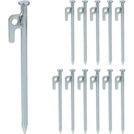 Piquets de Fixation, lot 12, pour tentes, tonnelles, auvents, Crochets en Acier pour sols durs, 20 cm, argenté (1/4)