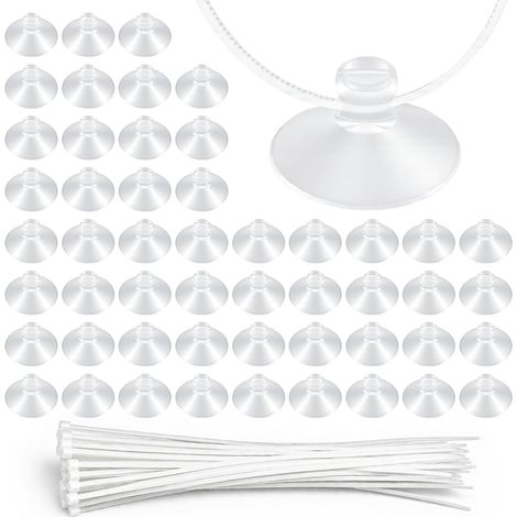 Lot de 50 ventouses d'aquarium avec 60 serre-câbles blancs de 21 cm - Accessoires d'aquarium pour tubes d'air, hamacs, nids de crevettes, mousse et décorations (1/5)