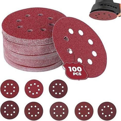100 Schleifscheiben, Körnung 40/60/80/120/180/240/320/400, 125 mm Durchmesser. Ideal zum Schleifen, Polieren und Entrosten, für Winkelschleifer. (1/4)