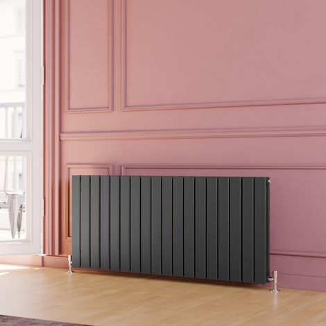 ELEGANT 600 x 1360 mm Anthracite Rads Double Designer Flat Panel Heater Low Carbon Steel Radiator+ Chrome Thermostatic Radiator Valves (1/5)