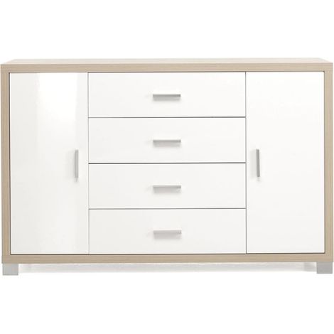 Madia con 2 ante e 4 cassetti 137 cm in legno Bianco Lucido - AMAL (1/2)