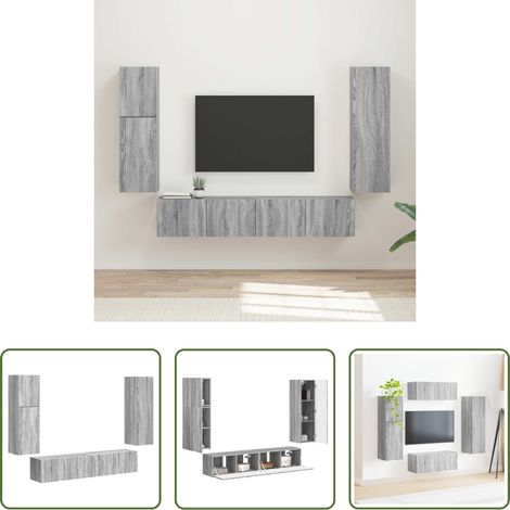 Wandregal - TV-Schrankset Wandmontiert 4 pcs Graues Sonoma Holzwerkstoff (1/5)