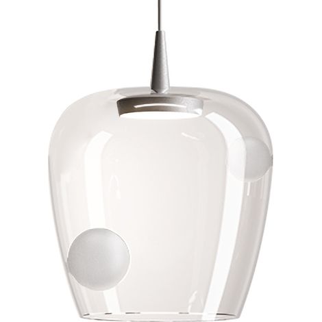 Zafferano Lampada a sospensione Bilia 27 LED 8W 2700K 645lm in alluminio sabbiato, design raffinato con diffusore in vetro borosilicato soffiato