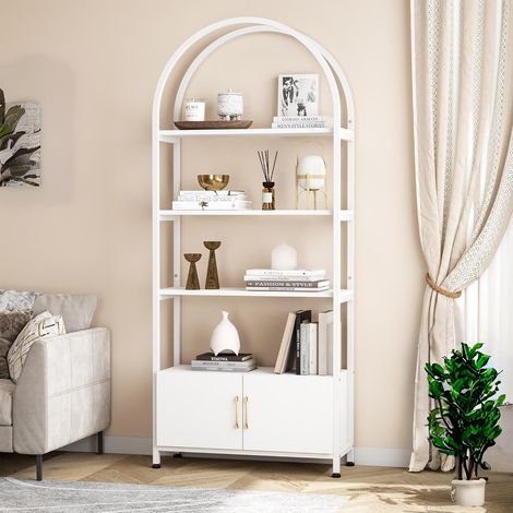 Hoerfuriy – Bibliothèque moderne 5 niveaux avec porte – Dimensions 80x30x180 cm – Acier laqué – Charge max 15 kg par étagère – Pour salon et bureau (1/5)