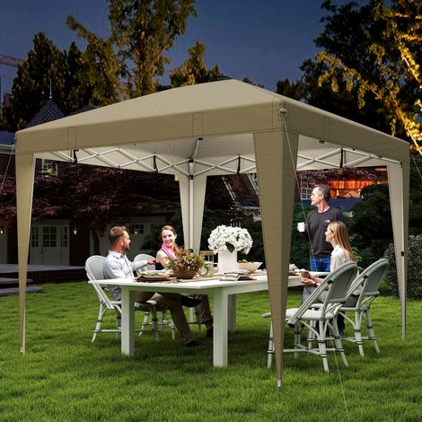 Gazebo da giardino 3 x 3 m con illuminazione, tenda pieghevole a scomparsa, altezza regolabile, telecomando, borsa per il trasporto, colore crema.