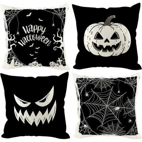 Housses de coussin décoratives d'Halloween 45 x 45 cm (lot de 4)Décorations effrayantes pour les fêtes,pour salon ou extérieur (1/4)