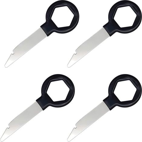 4 Pièces Clé Extraction Autoradio  Clés d'extraction de démontage Autoradio Tiroir  Compatible avec VW Audi Seat Skoda Mercedes Benz A3 A4 T5 Golf 2 DIN AutoRadio Acier Inoxydable Clef
