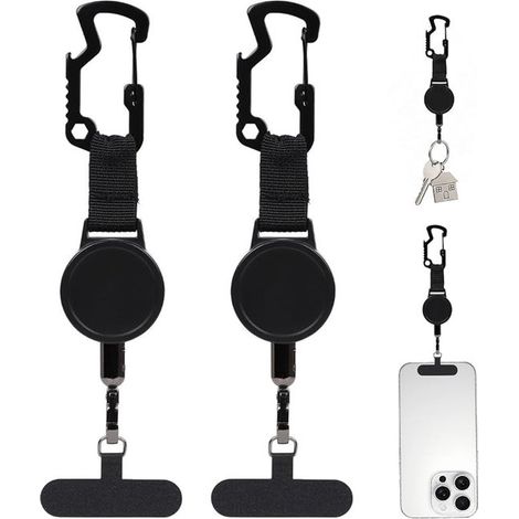 Hebilla antirrobo extensible de 2 piezas para teléfono, antipérdida, 20,5 x 6 x 1,4 cm, 60 cm - Ideal para senderismo, pesca y viajes - Color negro (1/5)