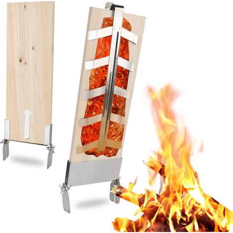 2 Planches à saumon, Bois de cèdre, Support réversible, 5 angles, Acier inoxydable, Barbecue extérieur (1/5)